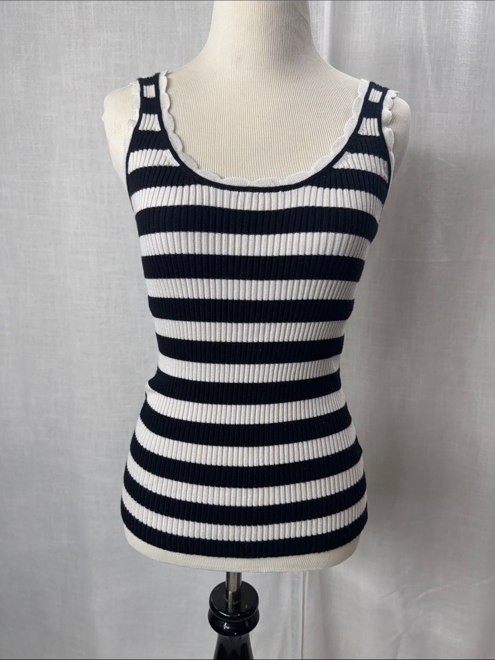 Truth By Republic Striped Ribbed Knit Tank Top Scalloped Ladder Strap XS